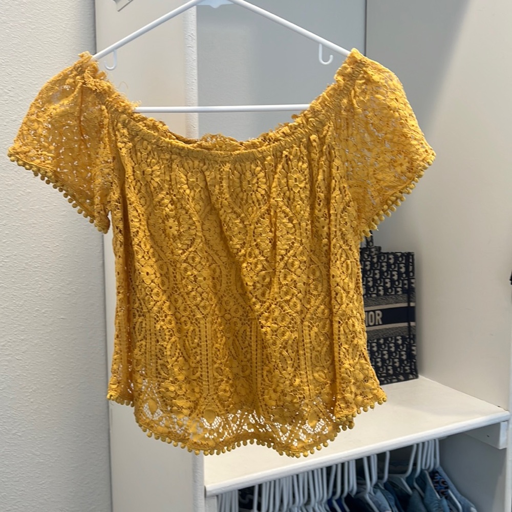 Off the shoulder yellow lace top